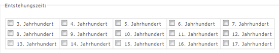 Checkboxen für Entstehungszeiten